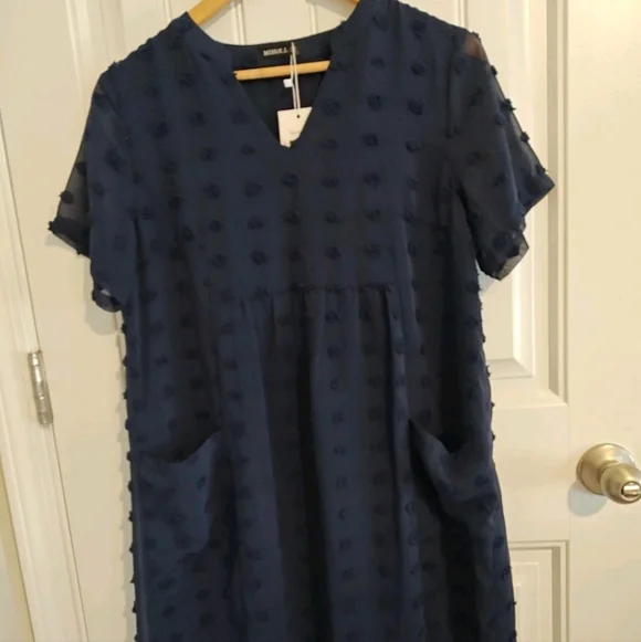 MIHOLL Navy Textured Dress Size Small - Picture 1 of 7